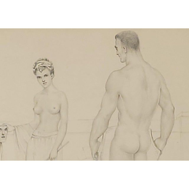 1950s Pencil Drawing of Man and Woman, Circa 1950s For Sale - Image 5 of 8