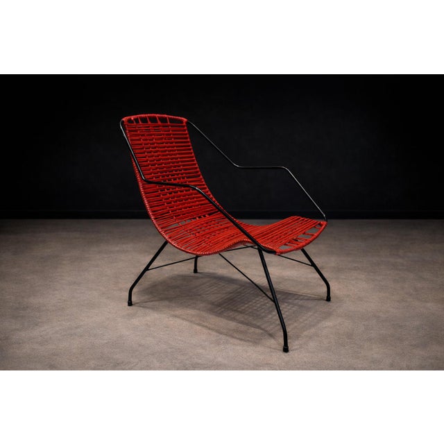 Brazilian Modern Red Synthetic Rope and Iron Armchair, Forma, Brazil, 1950s For Sale In New York - Image 6 of 15