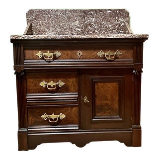 19th Century Antique Marble Commode Cabinet Nightstand For Sale