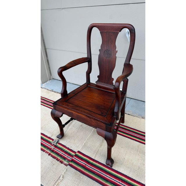 Chinoiserie A Very Fine Antique Chinese Export Hongmu Queen Anne Arm Chair, 18th Century For Sale - Image 3 of 18