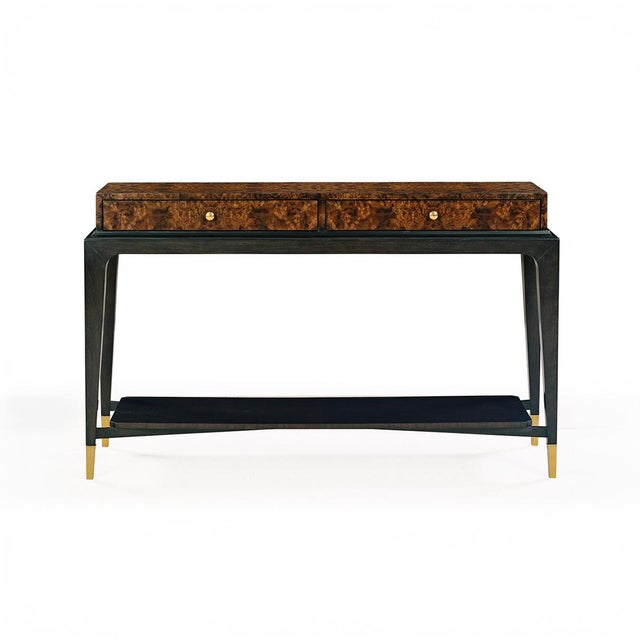 Mid-Century Modern Art Deco Burl Walnut Console For Sale - Image 3 of 8