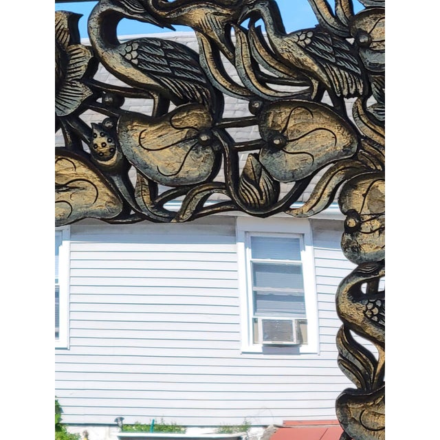1950 Heavily Carved Hollywood Chinese With Birds Mirror New Glass. For Sale - Image 4 of 16