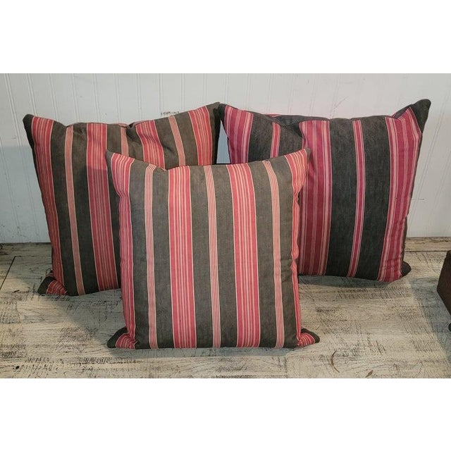 Collection of 19Thc Basket Weave Ticking Pillows -3 For Sale - Image 4 of 10