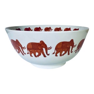 1960s Hand Painted Japanese Porcelain Elephant Parade Console Centerpiece Bowl For Sale