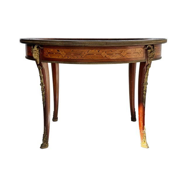 Antique Oval Inlayed Occasional Table With Inset Marble Top For Sale In Providence - Image 6 of 6