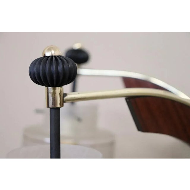 Metal Mid-Century Italian Glass Bowls, Wood, Brass and Black Lacquered Metal Chandelier, 1950s For Sale - Image 7 of 12