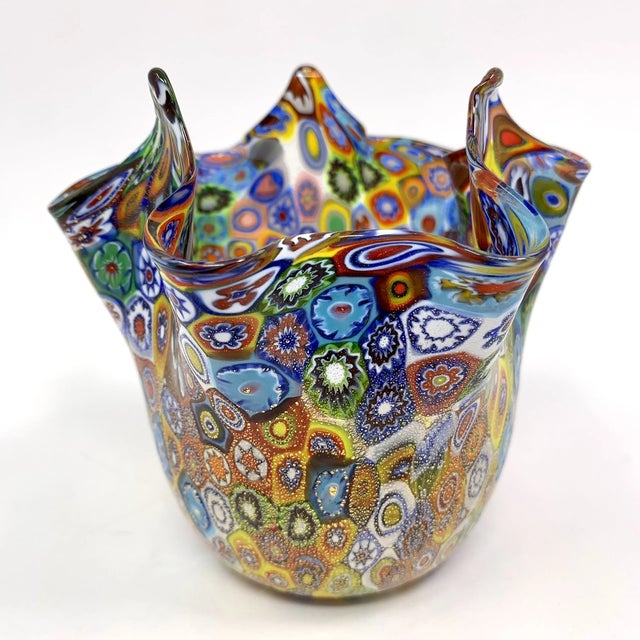 Mid-Century Modern Vintage Murano Campanella Millefiori Handkerchief Vase For Sale - Image 3 of 8