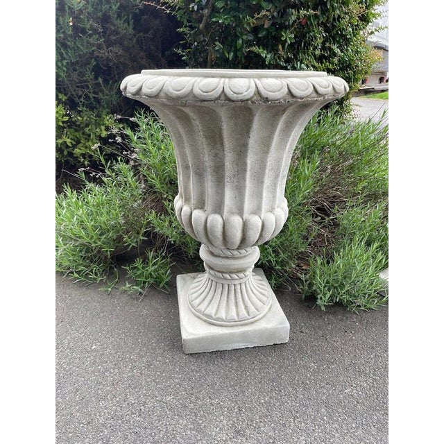 Stone British Cast Stone Fluted Garden Urns, Set of 2 For Sale - Image 7 of 12