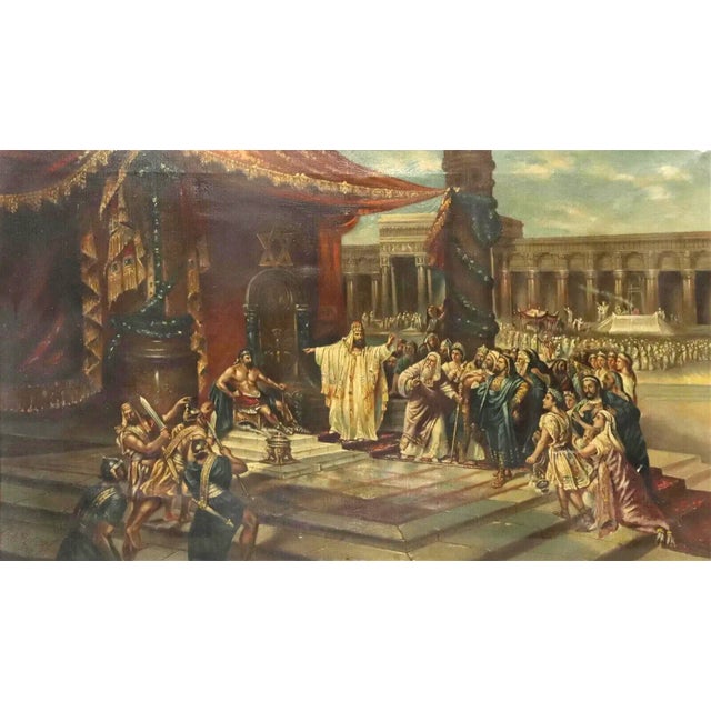 Antique Grand Tour Oil Painting After Schussele of King Solomon and the Iron Worker, Framed Handsome Antique Framed Oil...