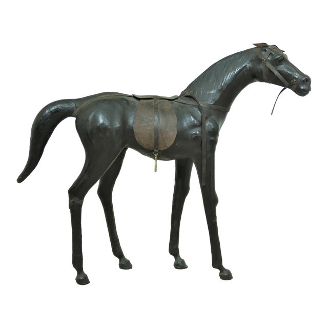 Vintage Leather Horse Equestrian Statue For Sale