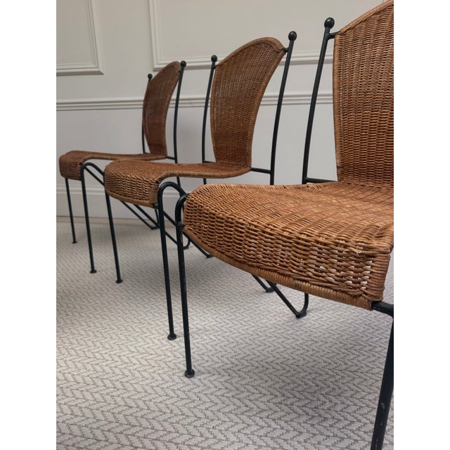 Mid-Century Wicker and Iron Dining Chairs attributed to Frederic Weinberg, 1950s, Set of 6 For Sale - Image 11 of 16