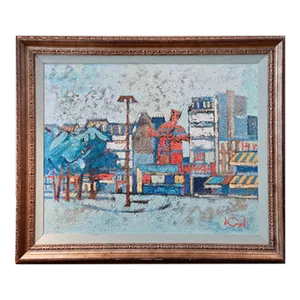 Abram Krol, Large Polish French Paris Scene Mid Century Modernist Oil Painting Moulin Rouge, c.1950s