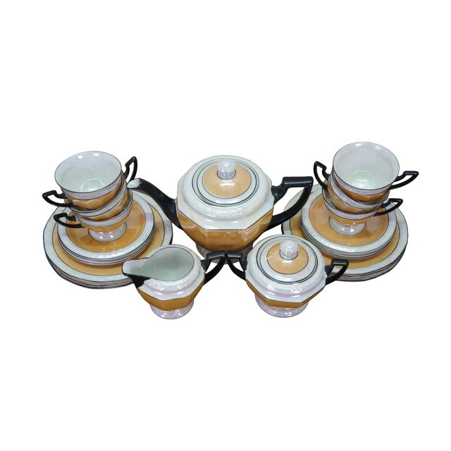 Victorian Antique Art Deco Palt Adolf Laufer Bohemian Czech Iridescent Lustreware Tea Set - 21 pcs For Sale - Image 3 of 13