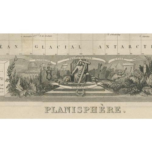 Antique Planisphere World Map, 1845 For Sale - Image 9 of 16