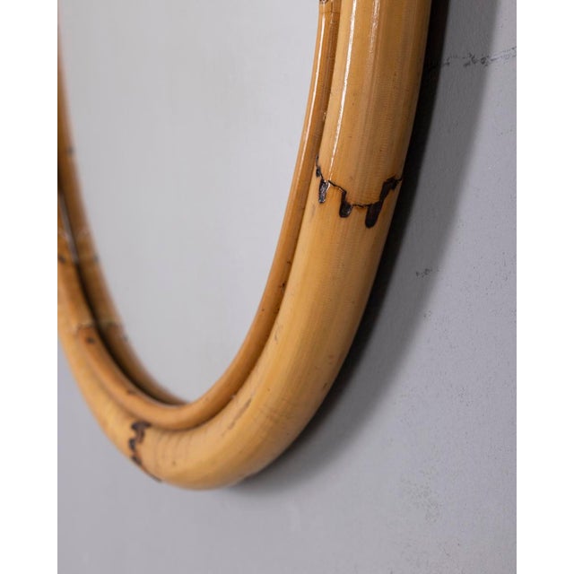 1960s Vintage Oval Wall Mirror in Bamboo, Italy, 1960s For Sale - Image 5 of 11