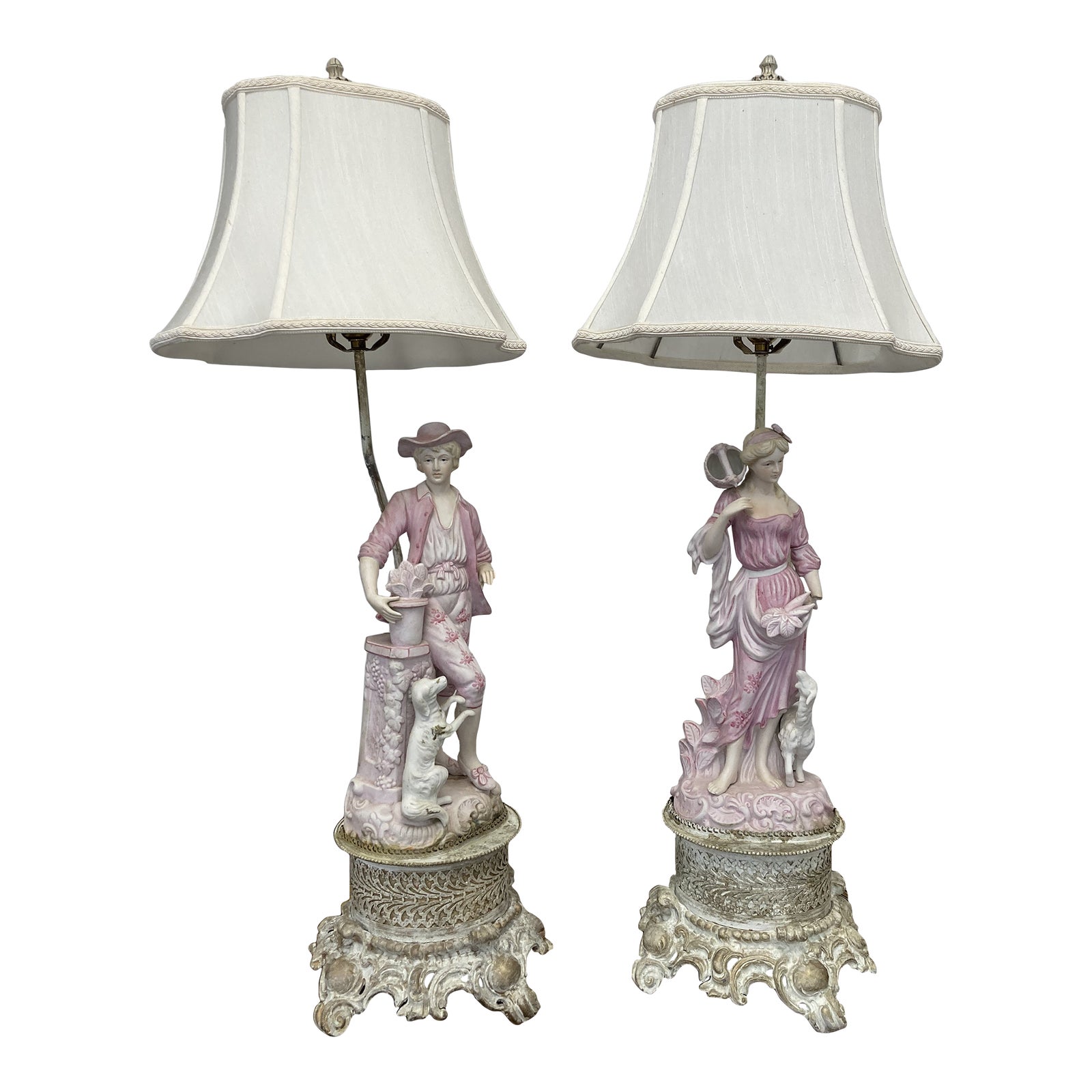 Vintage Hand Painted Bisque Figurine Table Lamps a Pair Chairish