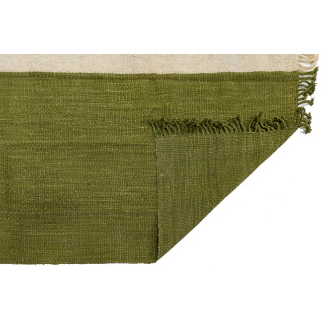 Modern Modern Color-Blocked Kilim: Sage & Cream Flatweave Wool Area Rug 8x12 For Sale - Image 3 of 11