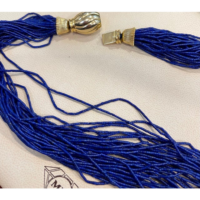 Certified Vintage Lapis Lazuli Multi Strand Necklace 14 Kt Yellow Gold Clasp For Sale - Image 13 of 18