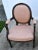 Peach Carved Wood Bergere Chair Louis XVI Style Medallion Oval Back Pink Fabric 50s For Sale - Image 8 of 13