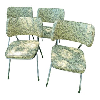 Set of 4 Vintage Brody Seating Company Chrome Dining Chairs With Original Floral Upholstery For Sale