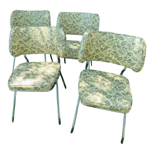Set of 4 Vintage Brody Seating Company Chrome Dining Chairs With Original Floral Upholstery