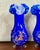Murano Style Blue Art Glass Vases With Thread Design and Orange Accents, Set of 2 For Sale - Image 4 of 8