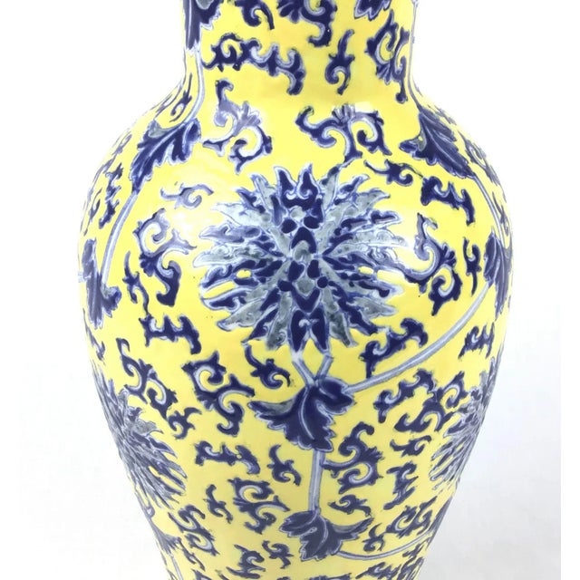 Ceramic Vintage Chinese Porcelain Yellow & Blue Vase For Sale - Image 7 of 11