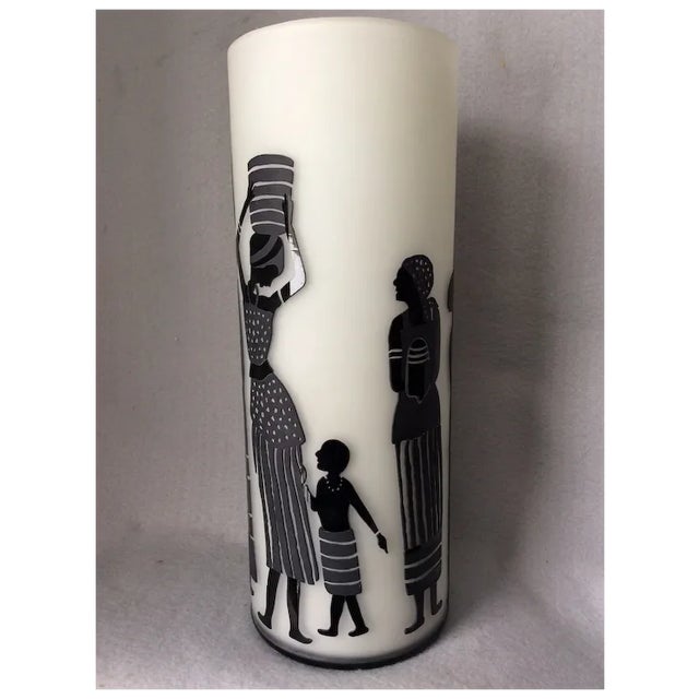 Tribal African, Tribal Cut Cameo Glass Vase, Ethnographic Women & Children For Sale - Image 3 of 9
