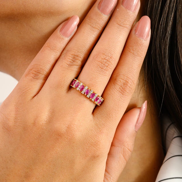 Not Yet Made - Made To Order 14k Yellow Gold Marquise Ruby and Diamond Chunky Ring Size 6 For Sale - Image 5 of 15