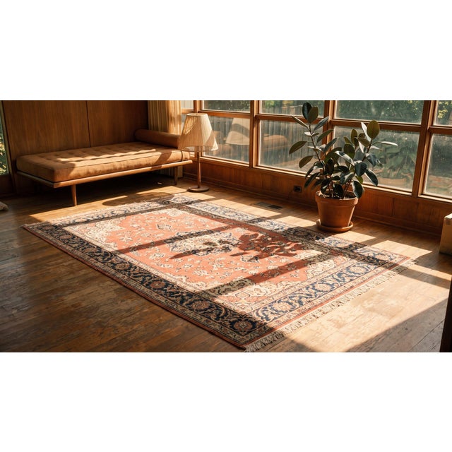 A Peach Background Color in a Medallion Pattern Antique Fairly Woven Persian Tabriz Haji Jalili Rug For Sale In New York - Image 6 of 7
