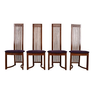 Frank Lloyd Wright Style Arts & Crafts High Back Dining Chairs, Set of Four For Sale