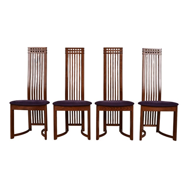 Frank Lloyd Wright Style Arts & Crafts High Back Dining Chairs, Set of Four For Sale