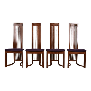 Frank Lloyd Wright Style Arts & Crafts High Back Dining Chairs, Set of Four