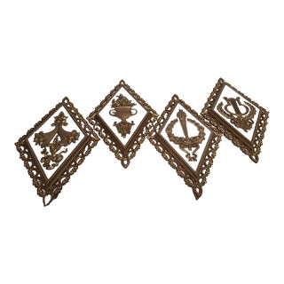 Homco 1971 Hollywood Regency Diamond Wall Plaques, Gold, Set of 4 For Sale