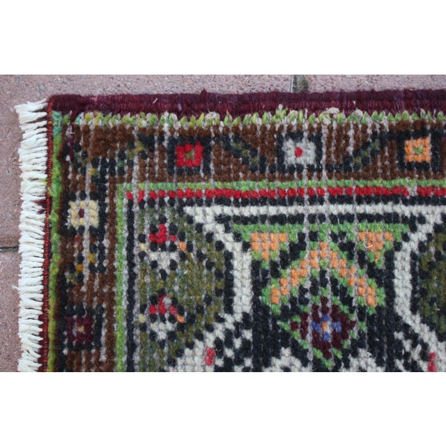 Textile 1950s Turkish Vintage Hand Knotted Geometric Doormat Rug For Sale - Image 7 of 13