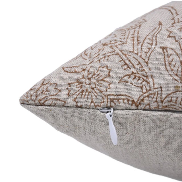 Farmhouse Hand Block Printed Pure Linen Designer Pillow Cover 26x26 Inch- Jarul For Sale - Image 3 of 5