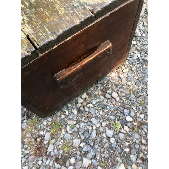 1930s Rustic Distressed Small Wooden Trunk For Sale - Image 4 of 12