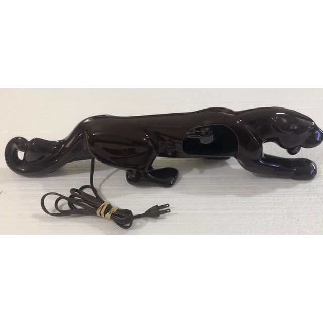 Vintage Mid Century 1950s Brown Ceramic Panther Lamp For Sale In West Palm - Image 6 of 12