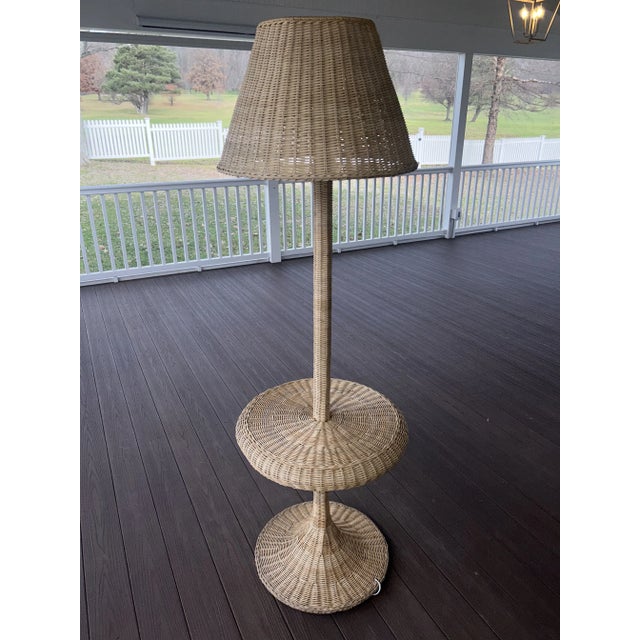 Elevate your space with this charming vintage wicker floor lamp, expertly crafted and newly wired for modern safety...