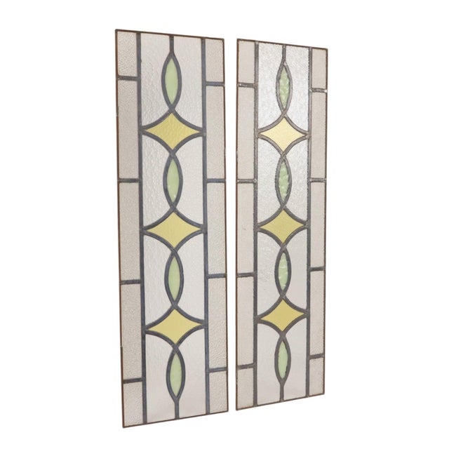 Art Deco Geometric Stained Glass Window, Set of 2 For Sale - Image 3 of 18