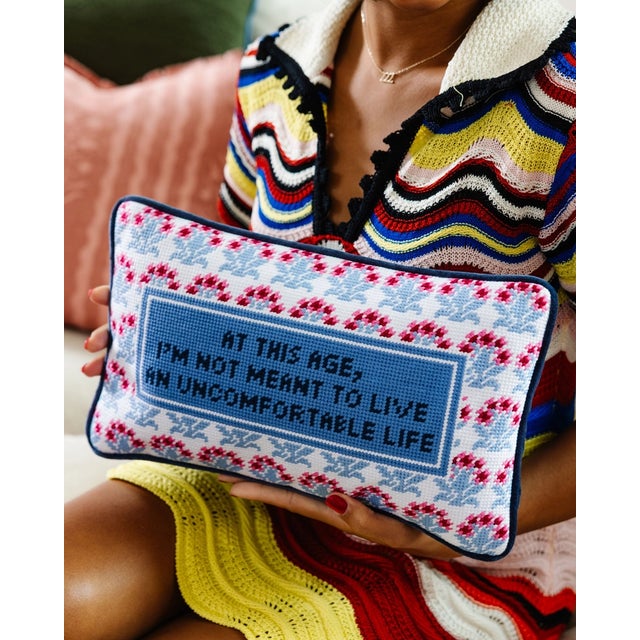 Kenneth Ludwig Chicago " Uncomfortable " Needlepoint Pillow For Sale - Image 4 of 5