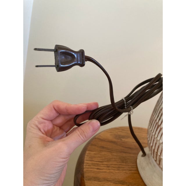 Tan 1960s Swedish Modern Atomic Plaster and Walnut Lamp, Original Shade For Sale - Image 8 of 8