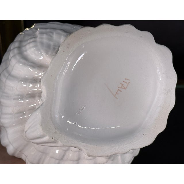 White Vintage 1960's Italian White Ceramic Scallop Shell Cache Pots - A Pair For Sale - Image 8 of 8