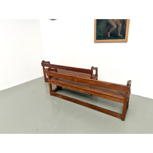 Vintage Oak Community Benches, 1950s, Set of 2 For Sale - Image 14 of 18