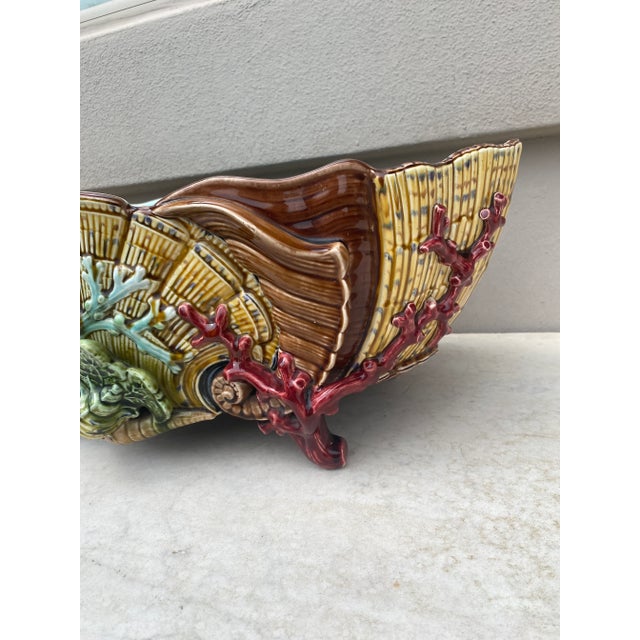 Late 19th Century 19th Century Large Majolica Shell & Coral Jardiniere Sarreguemines For Sale - Image 5 of 11