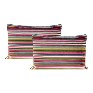 12" X 18" Multi SoHo Cut Velvet Lumbar Pillows - a Pair For Sale