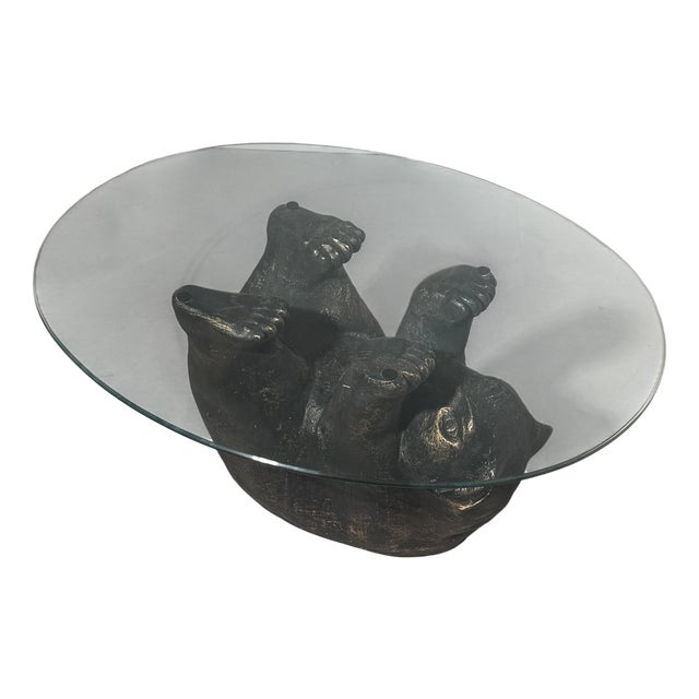 Black Bear Coffee Table in Resin with Glass Top For Sale