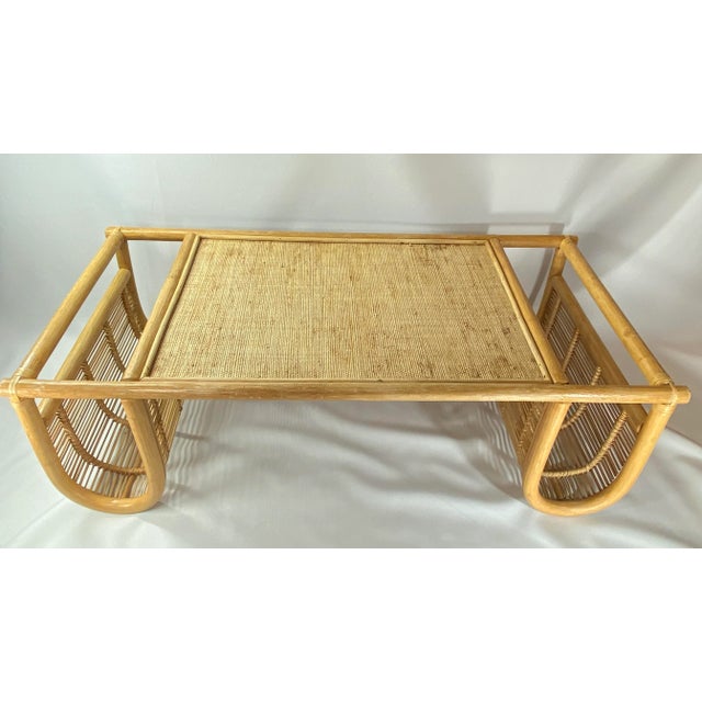 Wood Late 20th Century Rattan & Bamboo With Grasscloth Top Serving Bed Tray For Sale - Image 7 of 7