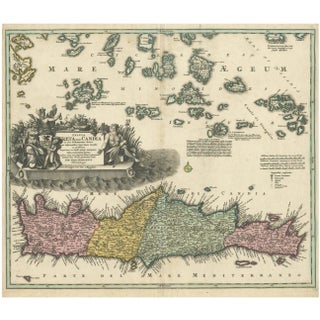 Map of Engraving Crete, Candia and Aegean Islands from Homann Heirs, 1749 For Sale