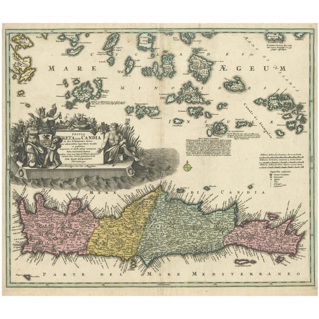 Map of Engraving Crete, Candia and Aegean Islands from Homann Heirs, 1749 For Sale